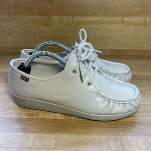 SAS Siesta Women's Size 6.5 WW Beige Tan Leather Moc Toe Oxfords Comfort Shoes